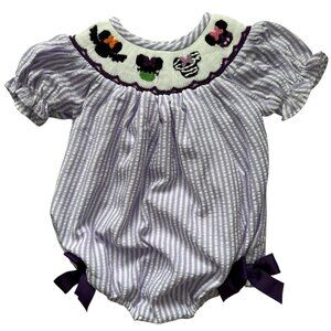 Spooky Mouse Hand Smocked Girls Bubble | The Sage Smocking Company